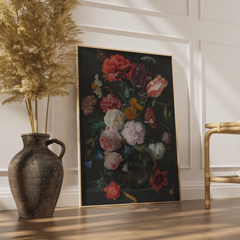 Dutch Golden Age Floral Still Life Poster, Jan de Heem Flowers Glass Vase Wall Art