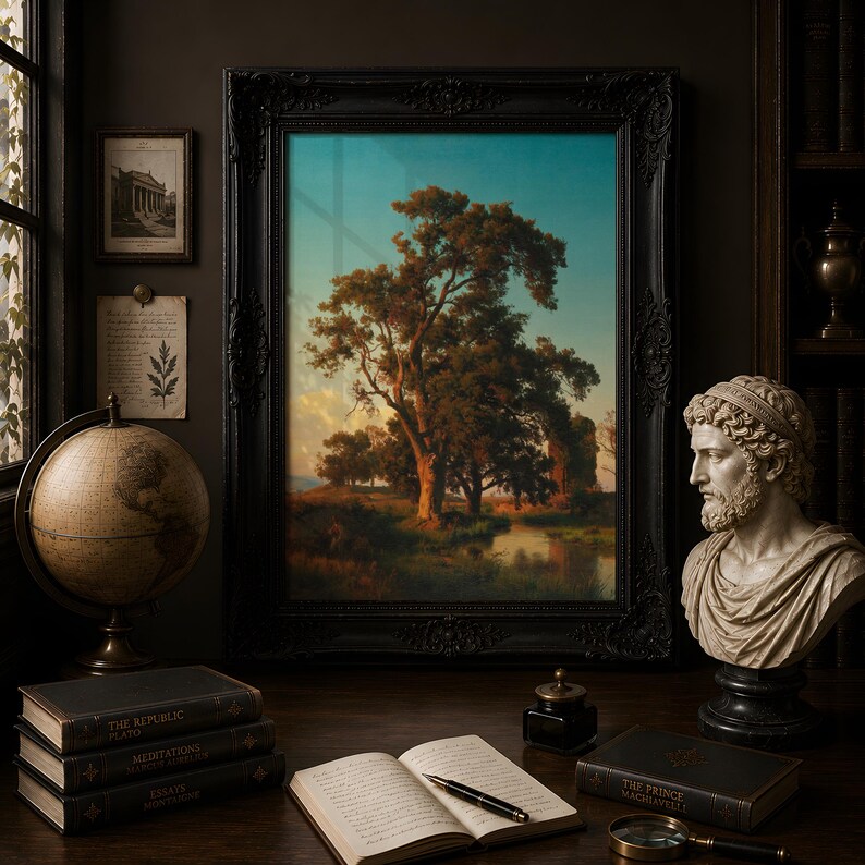 Oswald Achenbach Landscape Print, Majestic Tree at Sunset, Vintage Oil Painting, Romantic Nature