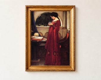 Lámina de la bola de cristal, John William Waterhouse 1902 Arte mural prerrafaelita, Póster de calavera de bruja
