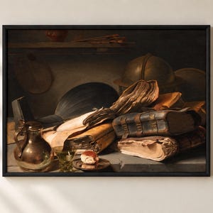 Still Life with Books by Jan Lievens poster, old books, lute case and globe on a table