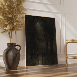 Night Travellers in Dark Forest Poster, Mednyanszky Romantic Moonlit Woodland Wall Art