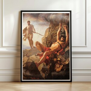 Prometheus Unbound Print, Carl Bloch Greek Mythology Wall Art, Hercules and Eagle Oil Painting