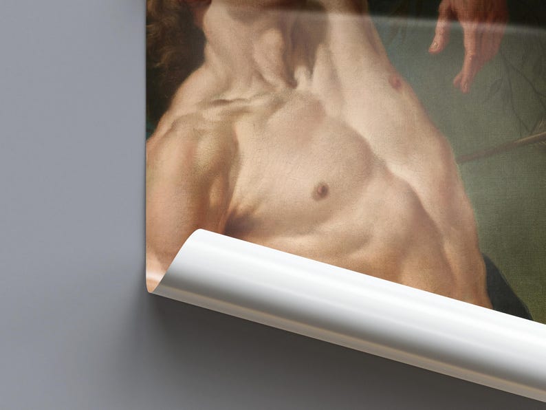 Close-up of the artwork's detail, showing Saint Sebastian's torso