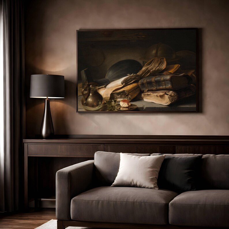 Jan Lievens Still Life with Books Poster, Dutch Golden Age Wall Art, Dark Academia Print, Gothic Art
