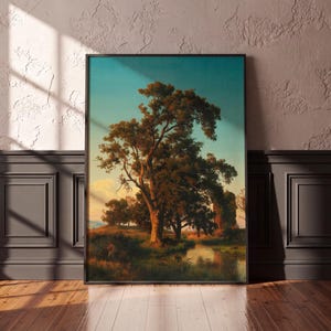 Oswald Achenbach Landscape Print, Majestic Tree at Sunset, Vintage Oil Painting, Romantic Nature