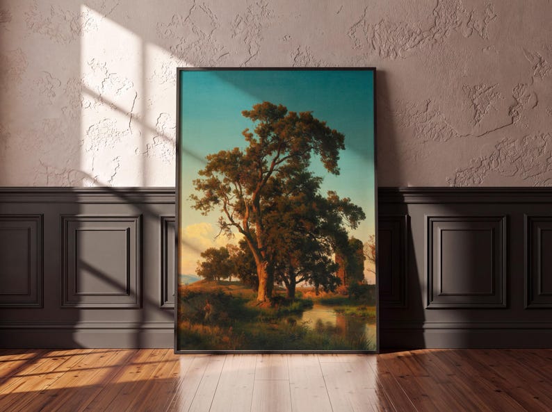 Oswald Achenbach Landscape Print, Majestic Tree at Sunset, Vintage Oil Painting, Romantic Nature