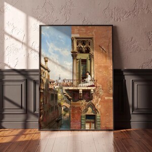 Venice Balcony Portrait Print, Anna Passini Vintage Watercolour, Venetian Canal Wall Art Poster