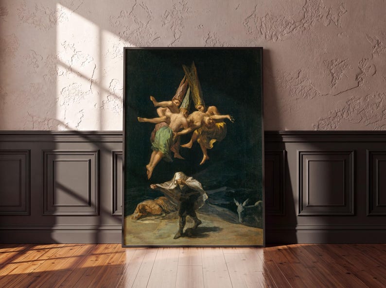Goya Witches' Flight Print, Gothic Wall Art, Dark Romanticism Poster, Spanish Occult Painting