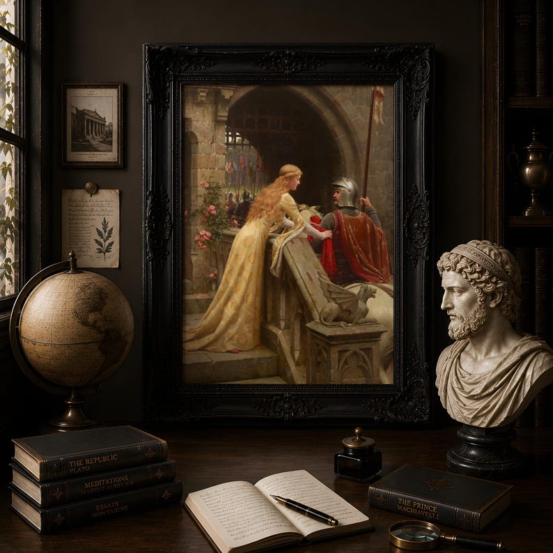 God Speed Edmund Blair Leighton, Medieval Knight and Lady Painting, Pre-Raphaelite Art Print