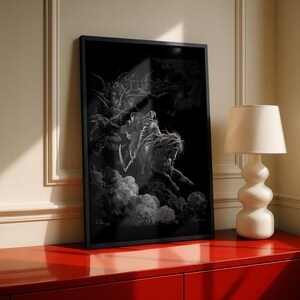 Death on the Pale Horse Print, Gustave Dore Engraving, Gothic Wall Art, Grim Reaper Poster