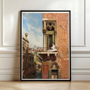 Venice Balcony Portrait Print, Anna Passini Vintage Watercolour, Venetian Canal Wall Art Poster