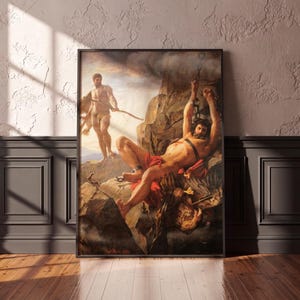 Prometheus Unbound Print, Carl Bloch Greek Mythology Wall Art, Hercules and Eagle Oil Painting