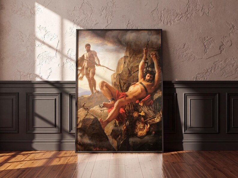 Prometheus Unbound Print, Carl Bloch Greek Mythology Wall Art, Hercules and Eagle Oil Painting