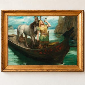 Siegfried's Rhine Journey Print, Ferdinand Leeke 1908 Wagner Painting, Norse Mythology Wall Art