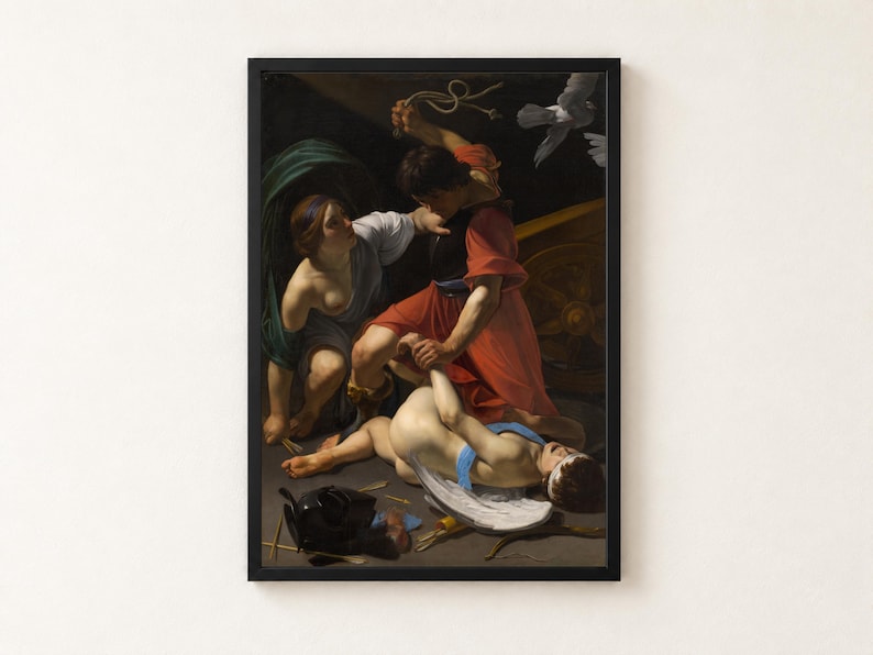 Cupid Chastised Manfredi 1613 Poster, Caravaggio Style Baroque Art, Mars and Venus Mythology Art