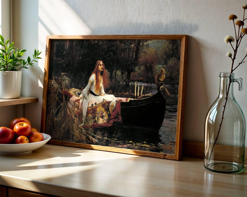 Lady of Shalott Poster, Waterhouse Pre-Raphaelite Wall Art, Victorian Painting, Dark Academia Art