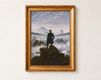 Wanderer Above the Sea of Fog Poster, Caspar David Friedrich 1818, Dark Romanticism Art, Dark Academia Decor