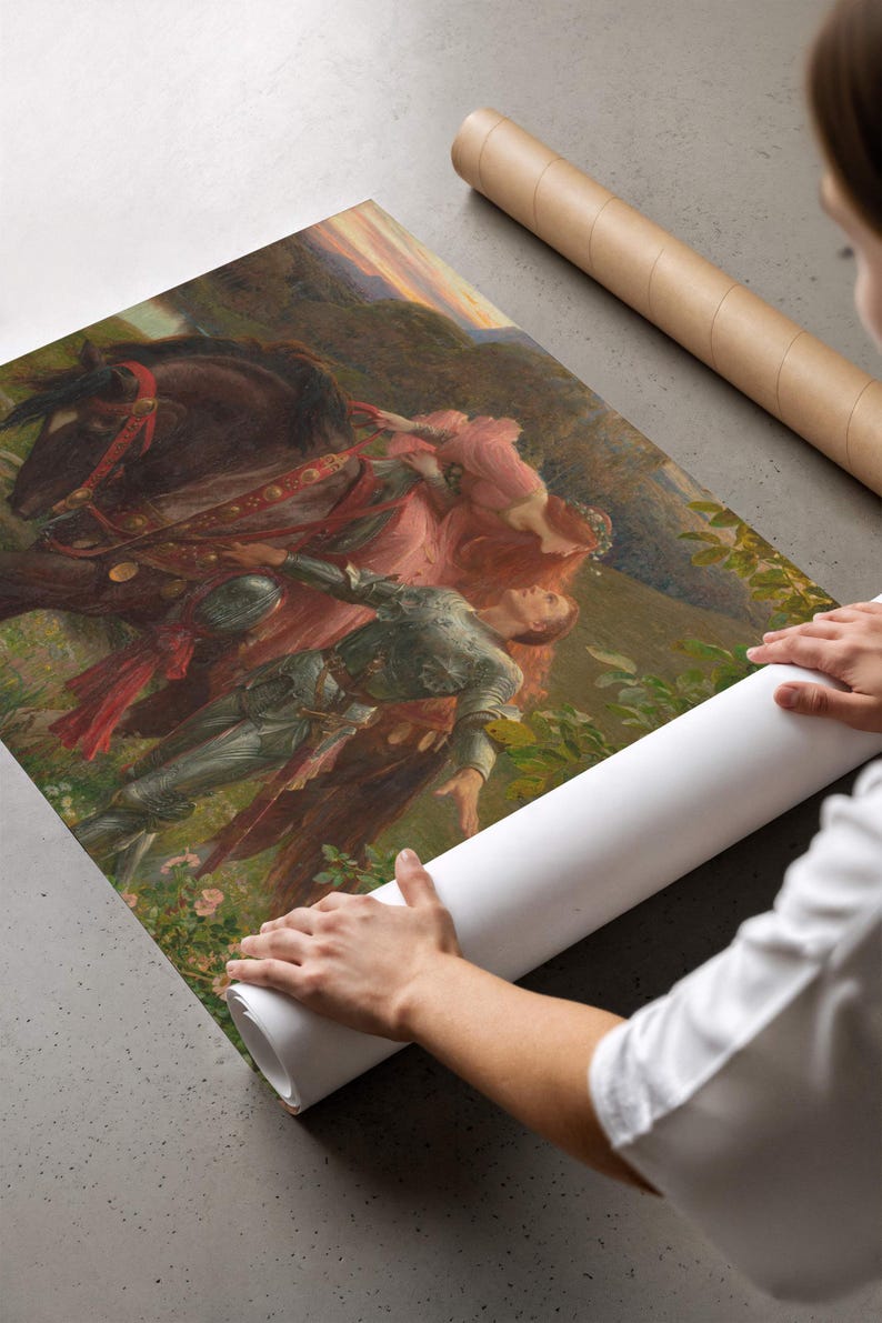 La Belle Dame sans Merci Frank Dicksee Print, Pre-Raphaelite knight wall art, Dark Academia Wall Art, Medieval Romantic Poster