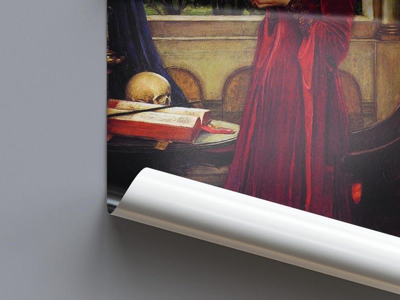 The Crystal Ball Print, Waterhouse 1902 Pre Raphaelite Wall Art, Skull Dark Academia Poster