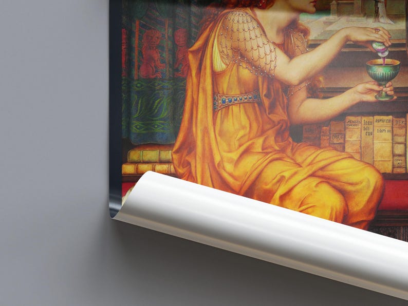 The Love Potion Print, Evelyn De Morgan 1903 Pre Raphaelite Wall Art, Black Cat Poster