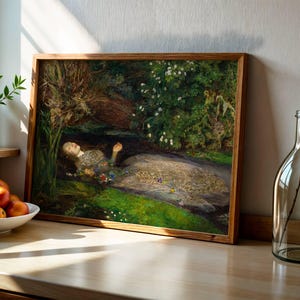 Ophelia by Millais Pre-Raphaelite poster, Shakespeare floral river wall art, dark academia decor