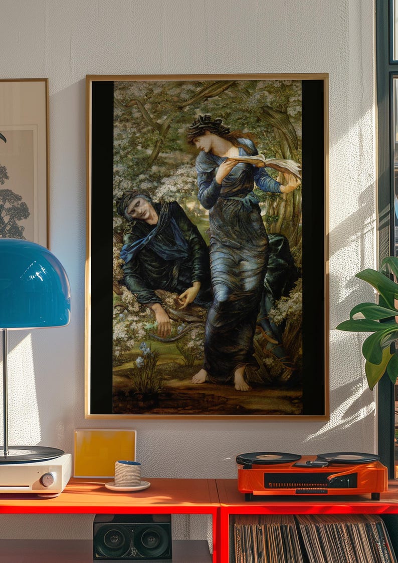 Beguiling of Merlin Print, Burne-Jones Pre Raphaelite Wall Art, Arthurian Legend Poster, Dark Academia