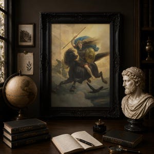 Valkyrie on Black Horse, Norse Mythology Wall Art, Peter Nicolai Arbo Painting, Viking Warrior Art