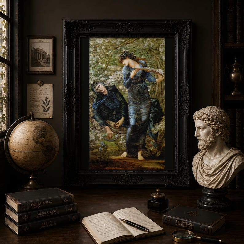 Beguiling of Merlin Print, Burne-Jones Pre Raphaelite Wall Art, Arthurian Legend Poster, Dark Academia