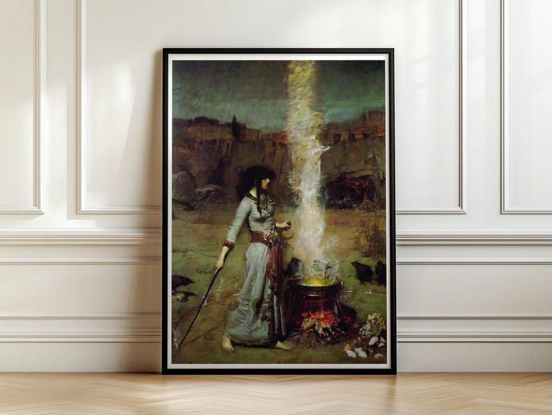 The Magic Circle Print, Waterhouse 1886 Pre Raphaelite Wall Art, Sorceress and Ravens Poster
