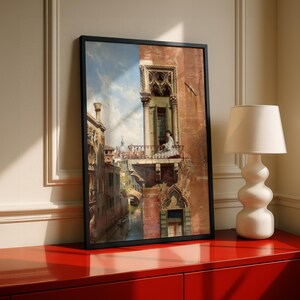 Venice Balcony Portrait Print, Anna Passini Vintage Watercolour, Venetian Canal Wall Art Poster