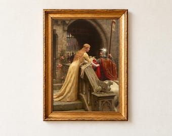 God Speed Print, Edmund Blair Leighton 1900 Pre Raphaelite Wall Art, Medieval Knight Painting