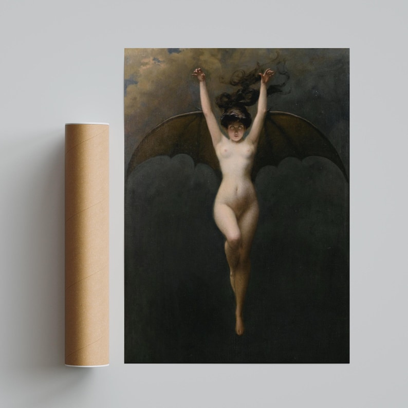 The Bat Woman Penot Poster, Dark Gothic Symbolist Art, Occult Wall Art Decor