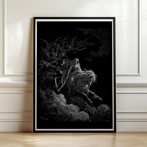 Death on the Pale Horse Print, Gustave Dore Engraving, Gothic Wall Art, Grim Reaper Poster