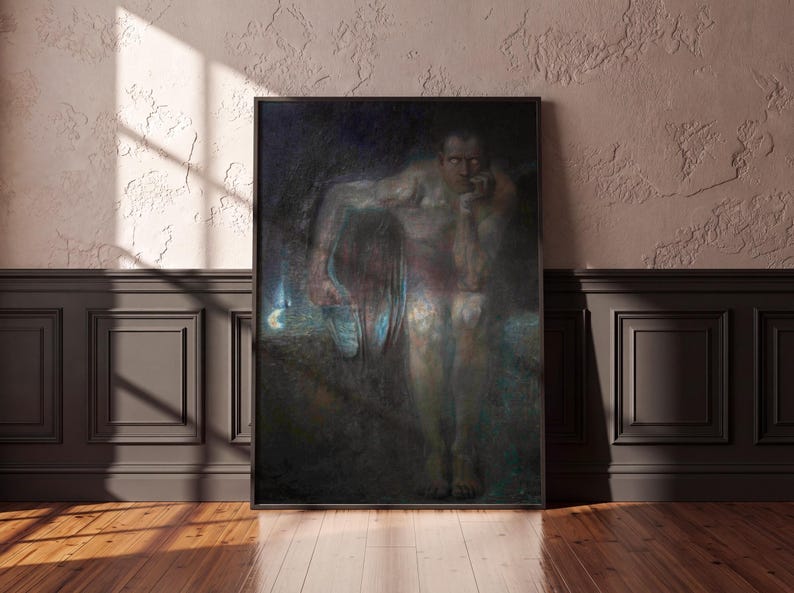 Lucifer by Franz von Stuck 1890, Symbolist Painting, Dark Gothic Wall Art, Fallen Angel Print