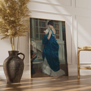 In the Library Toulmouche 1872 Poster, Victorian Woman Reading Book Wall Art