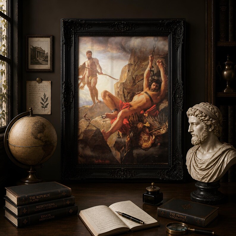 Prometheus Unbound Print, Carl Bloch Greek Mythology Wall Art, Hercules and Eagle Oil Painting