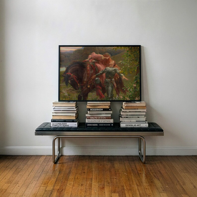 La Belle Dame sans Merci Frank Dicksee Print, Pre-Raphaelite knight wall art, Dark Academia Wall Art, Medieval Romantic Poster