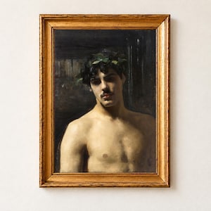 John Singer Sargent Man Wearing Laurels Poster, Male Portrait Oil Painting, Dark Academia Wall Art