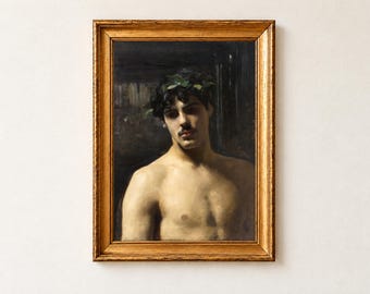 John Singer Sargent Man Wearing Laurels Poster, Male Portrait Oil Painting, Dark Academia Wall Art