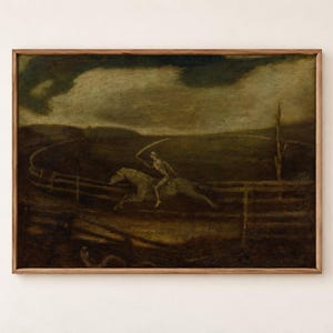 Death on a Pale Horse by Albert Pinkham Ryder poster, skeleton rider with scythe circling a racetrack