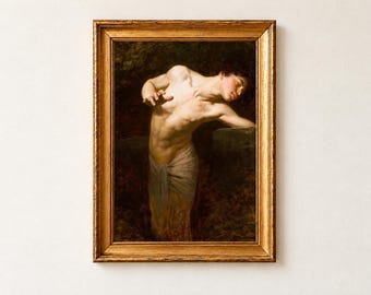 Plakat z nadrukiem Narcissus Print, Gyula Benczur 1881, mitologia grecka, sztuka ścienna, męski portret