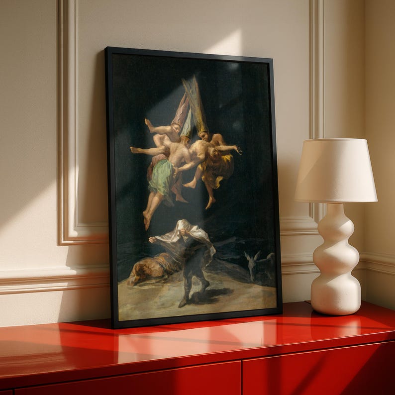 Goya Witches' Flight Print, Gothic Wall Art, Dark Romanticism Poster, Spanish Occult Painting