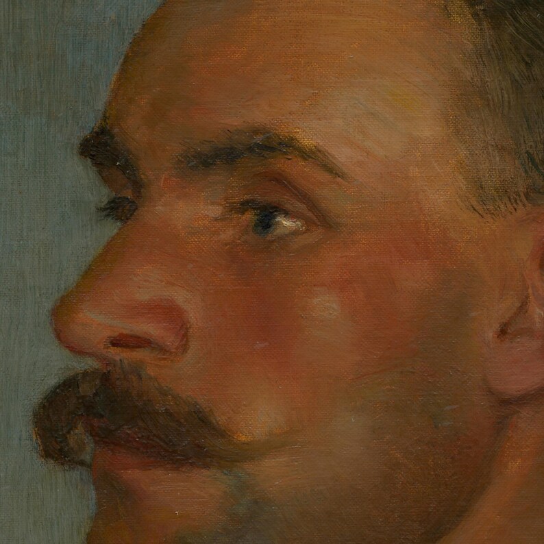 Close-up of Head Study of a Gondolier by Dominik Skutecký: the eye and moustache.