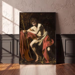 Caravaggio Saint John the Baptist in the Wilderness, Baroque Chiaroscuro Art Print, Dark Academia