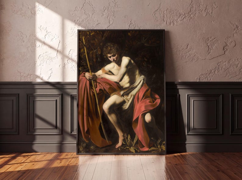 Caravaggio Saint John the Baptist in the Wilderness, Baroque Chiaroscuro Art Print, Dark Academia