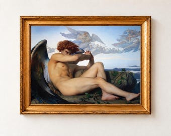 Grafika „Upadły Anioł”, Alexandre Cabanel 1847, Lucyfer, sztuka ścienna w stylu gotyckim, plakat z motywem mrocznego romantyzmu