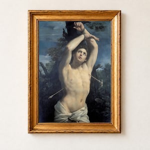Saint Sebastian Print, Guido Reni 1615 Baroque Wall Art, Catholic Saint Martyr Poster