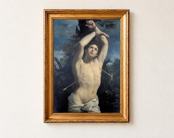 Saint Sebastian Print, Guido Reni 1615 Baroque Wall Art, Catholic Saint Martyr Poster