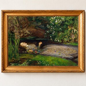 Ophelia by Millais Pre Raphaelite poster, Shakespeare floral river wall art, dark academia decor, the fate of Ophelia print
