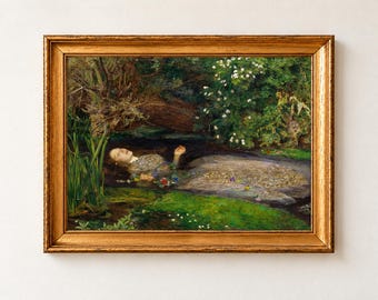 Ophelia by Millais Pre Raphaelite poster, Shakespeare floral river wall art, dark academia decor, the fate of Ophelia print